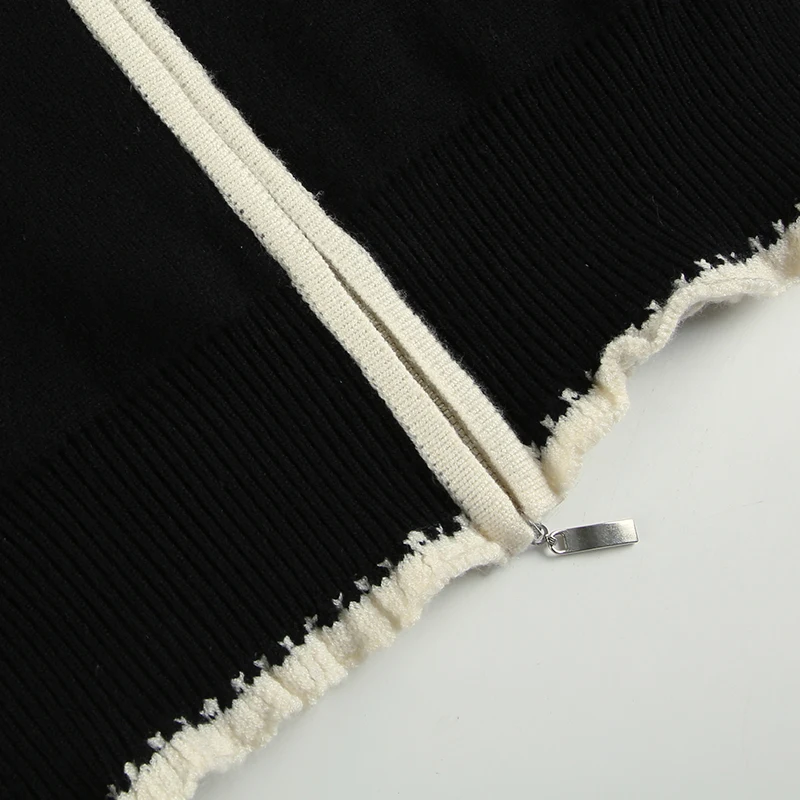 Suéter de punto con ribete de encaje negro para mujer, cárdigan de otoño e invierno, abrigo nuevo, básico, dulce, combinable, a la moda.