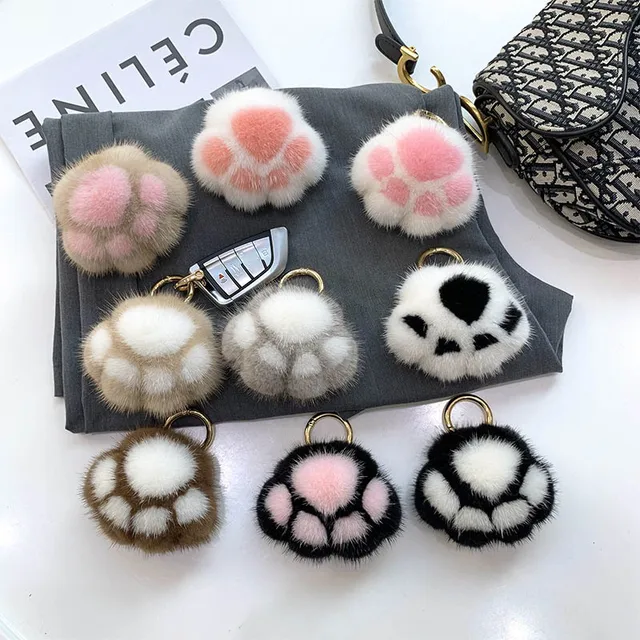 Women New Cat Claw Faux Fur Key Chain Charm Fashion Plush Bear paw Car Keychain Bag Pendant Party Gift Jewelry 1
