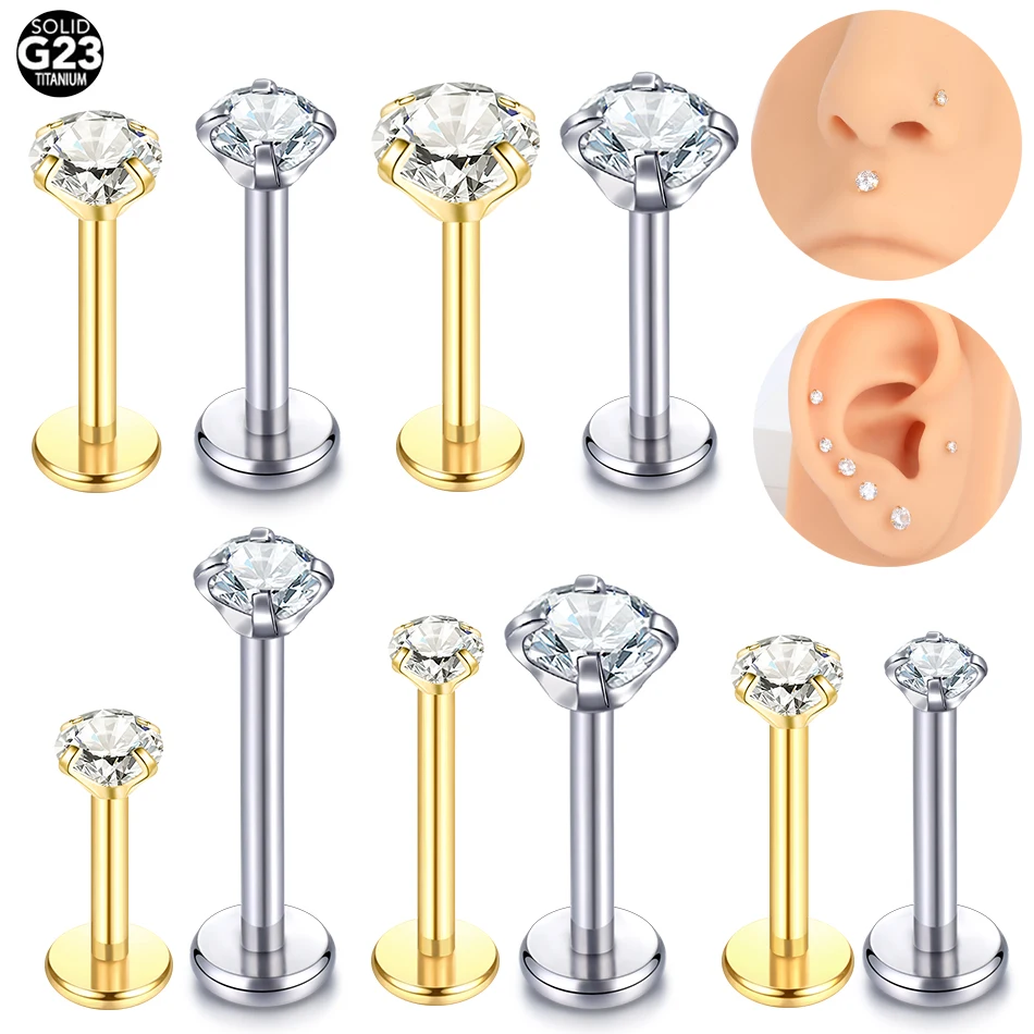 

1PC Titanium Labret Piercing Lip Rings Prong Zircon Ear Cartilage Earring Helix Nostil Piercing Tragus Lobe Jewelry for Women