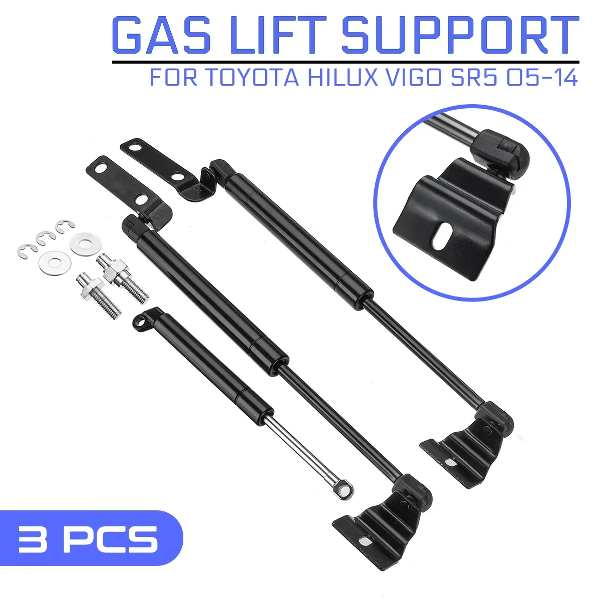 

3pcs Car Front Bonnet + Tailgate Gas Lift Support Struts Bars Support Rod Car Accessories For Toyota Hilux Vigo SR5 2005-2014