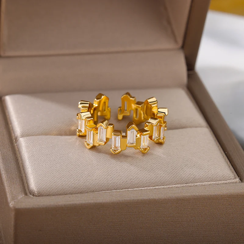 Zircon Stainless Steel Adjustable Irregular Couple Ring