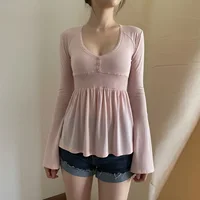 Pull en tricot pour femmes, chemisier Chic français, panneaux en dentelle, col bas, manches cloche, taille cintrée, haut trapèze, nouvelle collection 2025 2