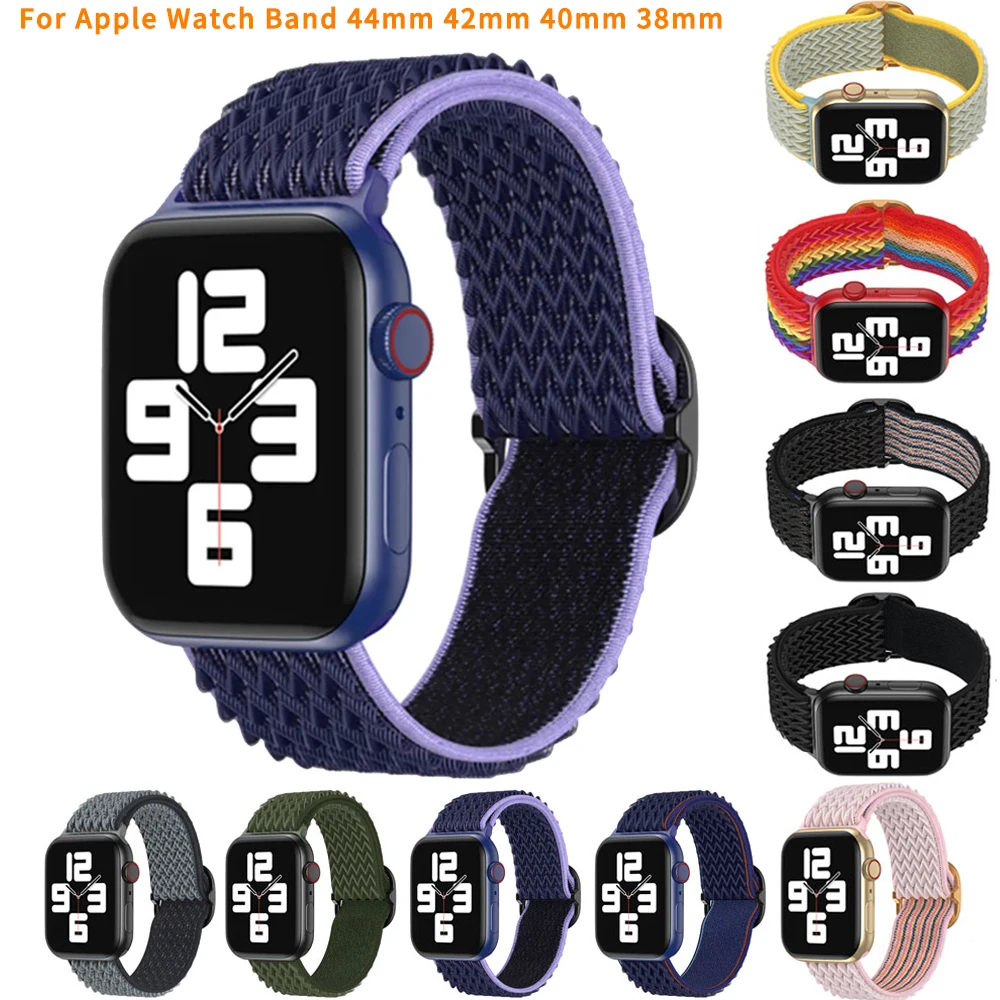 

Band For Apple Watch Band 44mm 42mm 40mm 38mm Wristband Bracelet iWatch Series 3 4 5 Se 6 Adjustable Braided Nylon Loop Strap