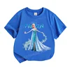 2024 New Design Cartoon Disney Frozen Princess Children 100%Cotton Girl Printed Street Casual Short Sleeve T-Shirt Girls Clothes 5