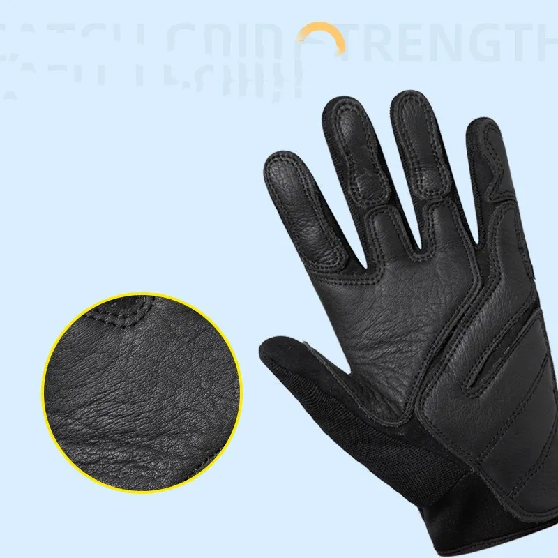 Cycling Gloves Rock-climb  Downhill Cowhide Wear Resistant Transport Rope Work For Men Mountaineering Motorcycle Leather Gloves 4