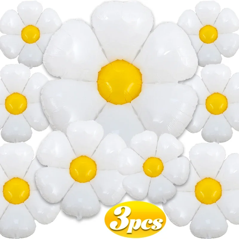 

3/1pcs Large White Sunflower Balloon Daisy Flower Kids Birthday Party Foil Balloons for Baby Shower Wedding Decoration Supplies