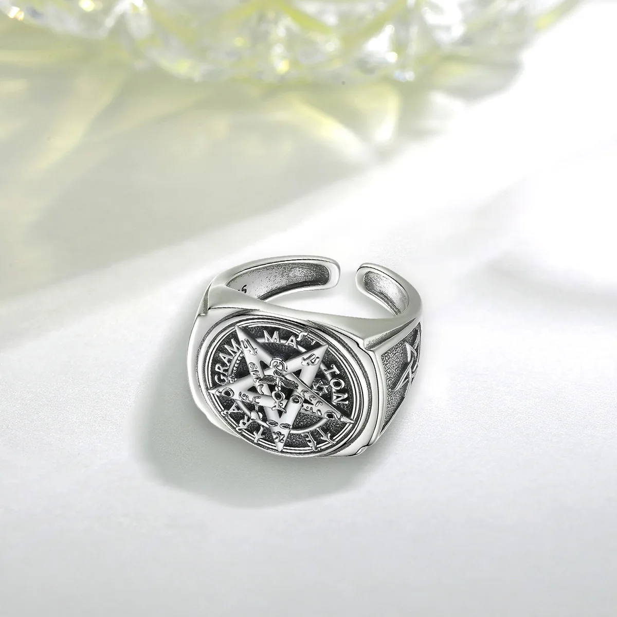 Eudora 925 Sterling Silver Pentagram Adjustable Ring for Men Women Amulet Guardian Star Tetragrammaton Ring Hip Hop Jewelry Gift 3