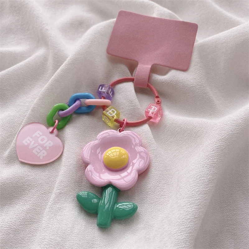 Korean Cute Flower Hanging Phone Chain Case with Anti-Lost Strap