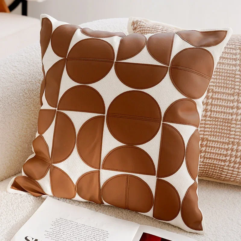 Luxurious Brown French Stamped Decorative Pillow Cover - Elegant Waist Cushion Decor