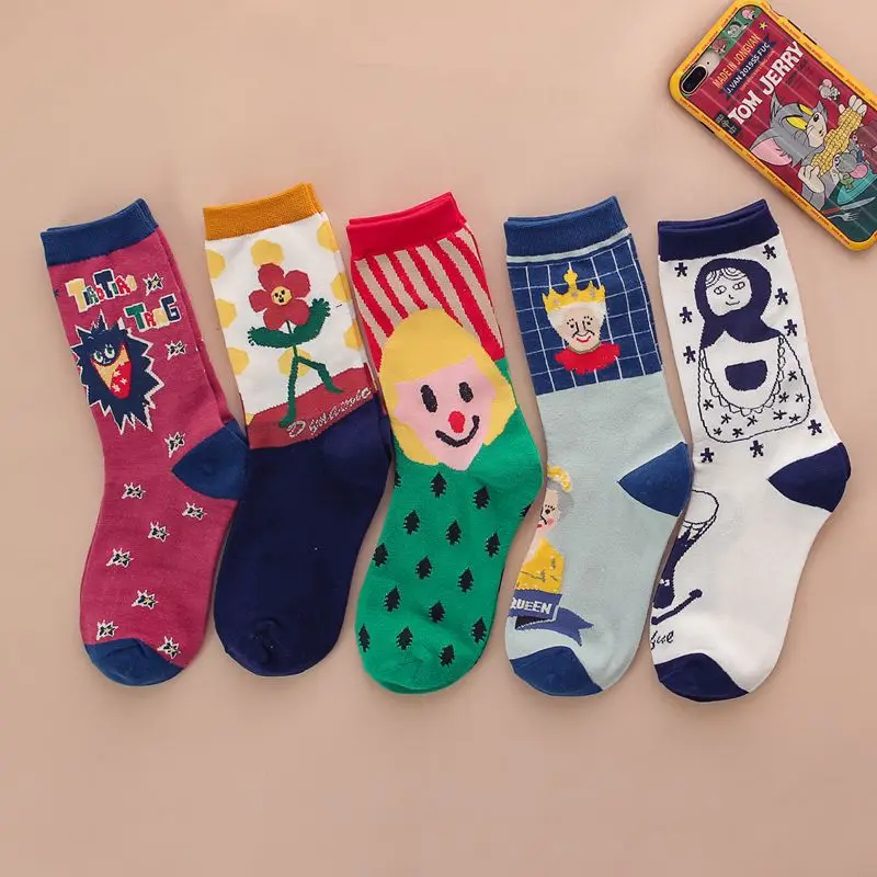 

Creative illustration cotton mid-tube women's socks Popping candy series cartoon fashion tide socks personality girl socks