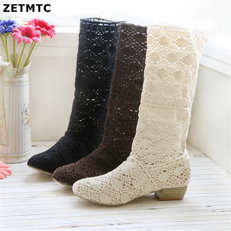 Platform Boots Women Boots Crochet Summer Boots New Shoes Lace Hollow Crochet Boots XL Hollow Fashion Women's 34-43 Zapatos De Mujer