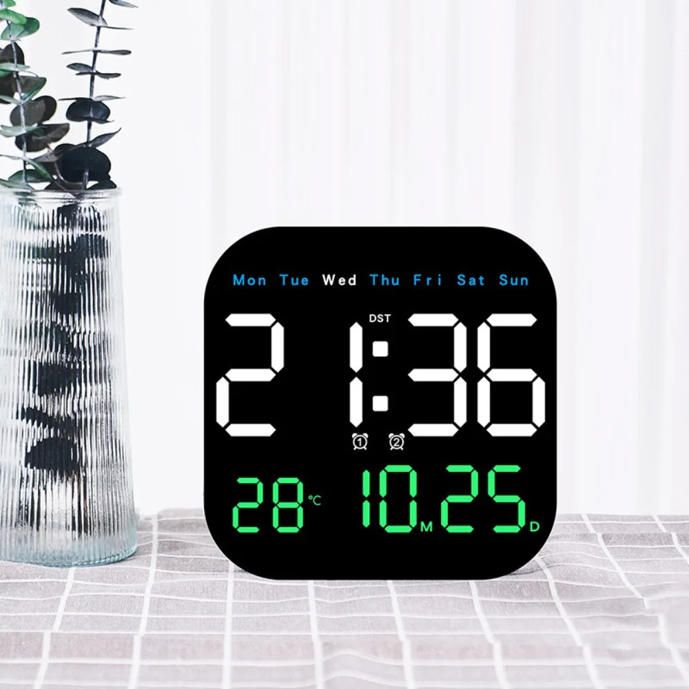 Large Display Digital Wall Clock Temperature Display Week Display LED Alarm Clock 12/24H Format Brightness Adjustment