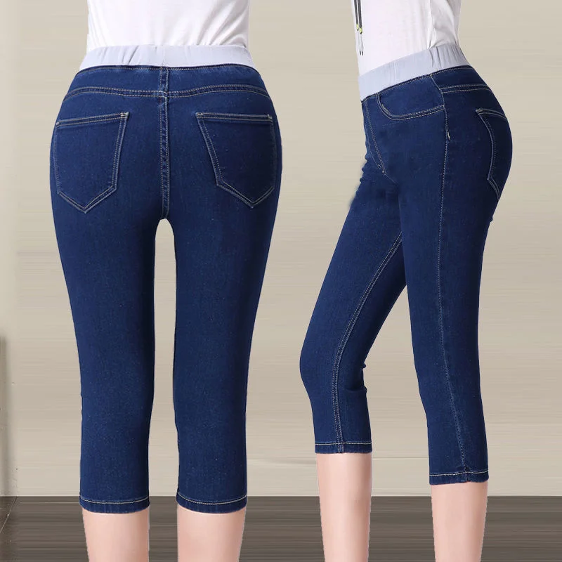 Streetwear Stretch Capris Pants High Waist Skinny Jeans Woman Korean Fashion 2023 Summer Women Casual Knee Length Denim Pants