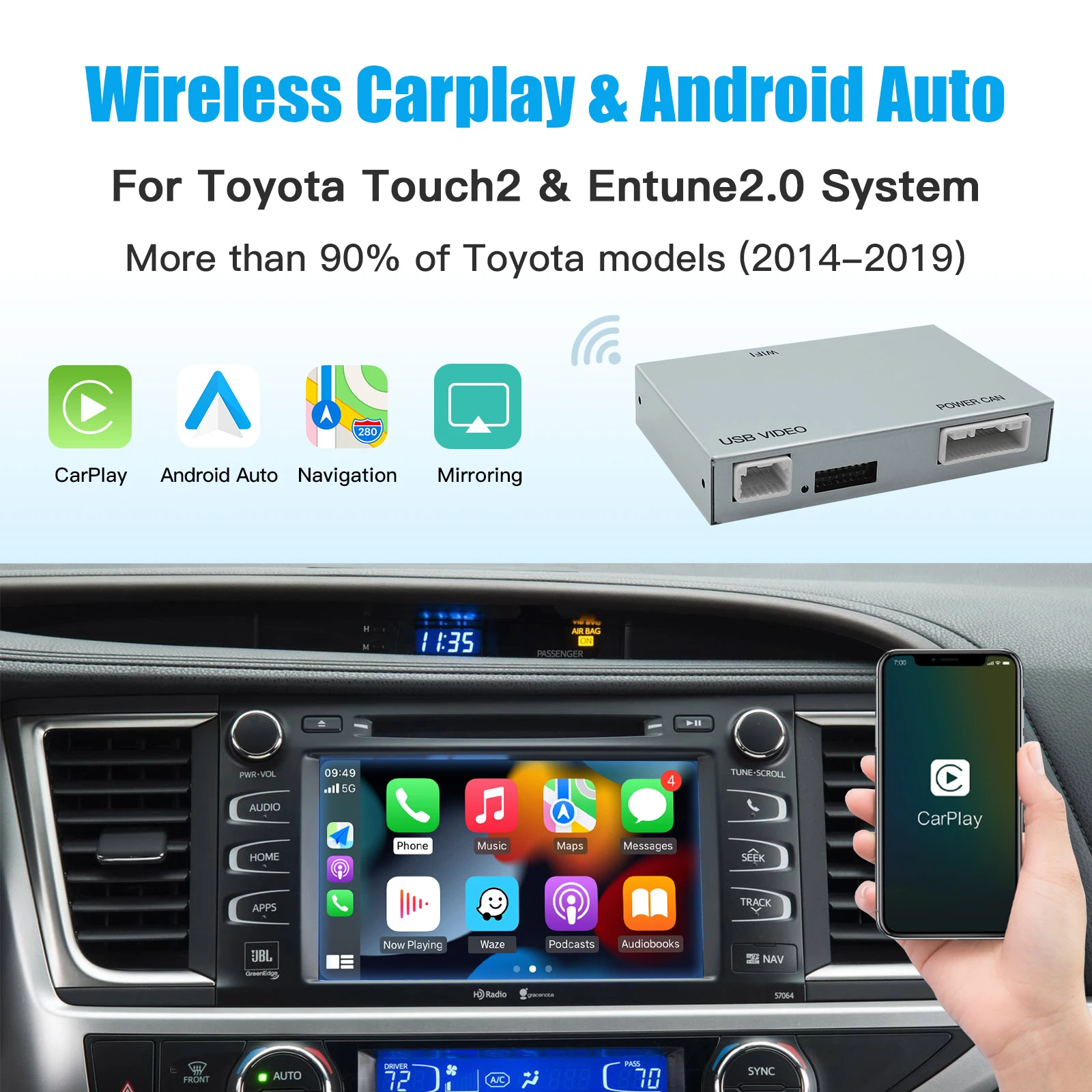 Wireless Apple Carplay Android Auto For Toyota Touch2 Corolla Camry Yaris Chr Auris Rav4 Prius 