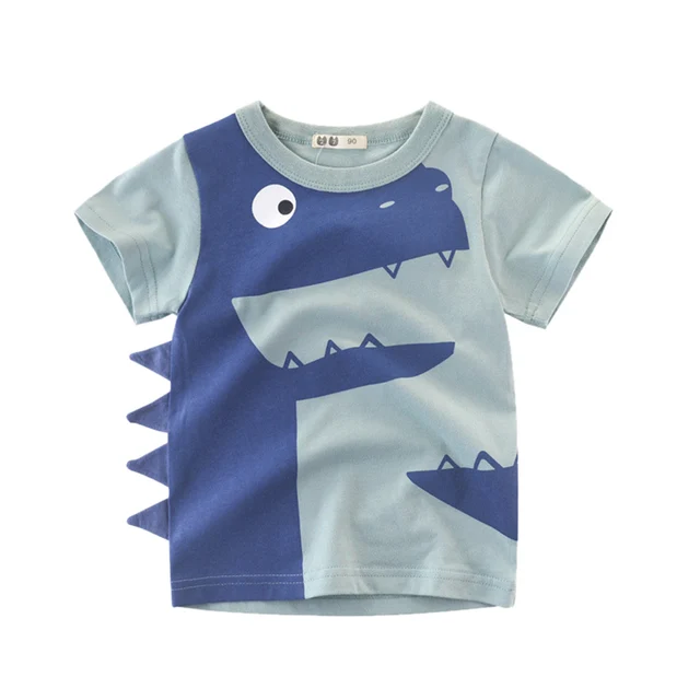 Boys Dinosaur T-shirts Cartoon Printed Girls Tees Children Tops Short-sleeve Clothes for Summer Kids Outfits Blue dinosaur