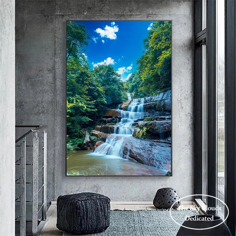 자연 풍경 호수 캔버스 그림, 폭포 숲 포스터, HD 인쇄, 현대 벽 예술 사진, 거실 침실 장식