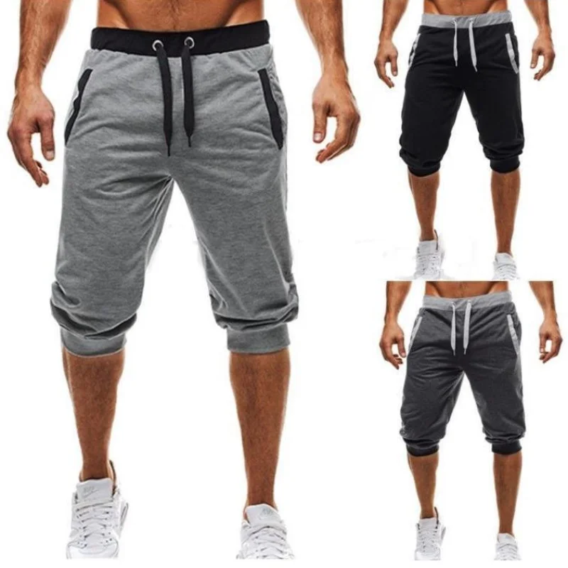 2025 Fashion New Men's Casual Sports Pants Homme Drawstring Running Shorts Elastic Fitness Pants 7-Part Pants M-4XL Male 2