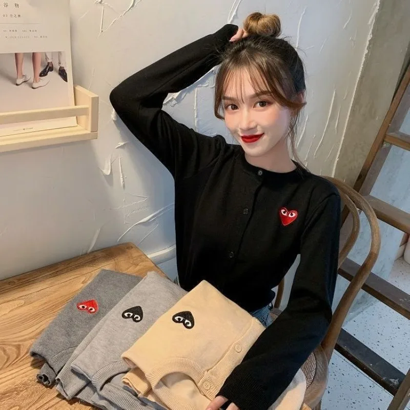 

Женский вязаный кардиган, универсальный тонкий свитер с длинными рукавами и вышивкой Love, в Корейском стиле, весна-осень 2024