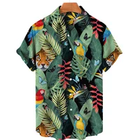 Tropical Jungle Flamingo 3d Print Hawaiian Shirt For Men Summer Street Short Sleeves Tops Harajuku Lapel Button Loose Blouse 1