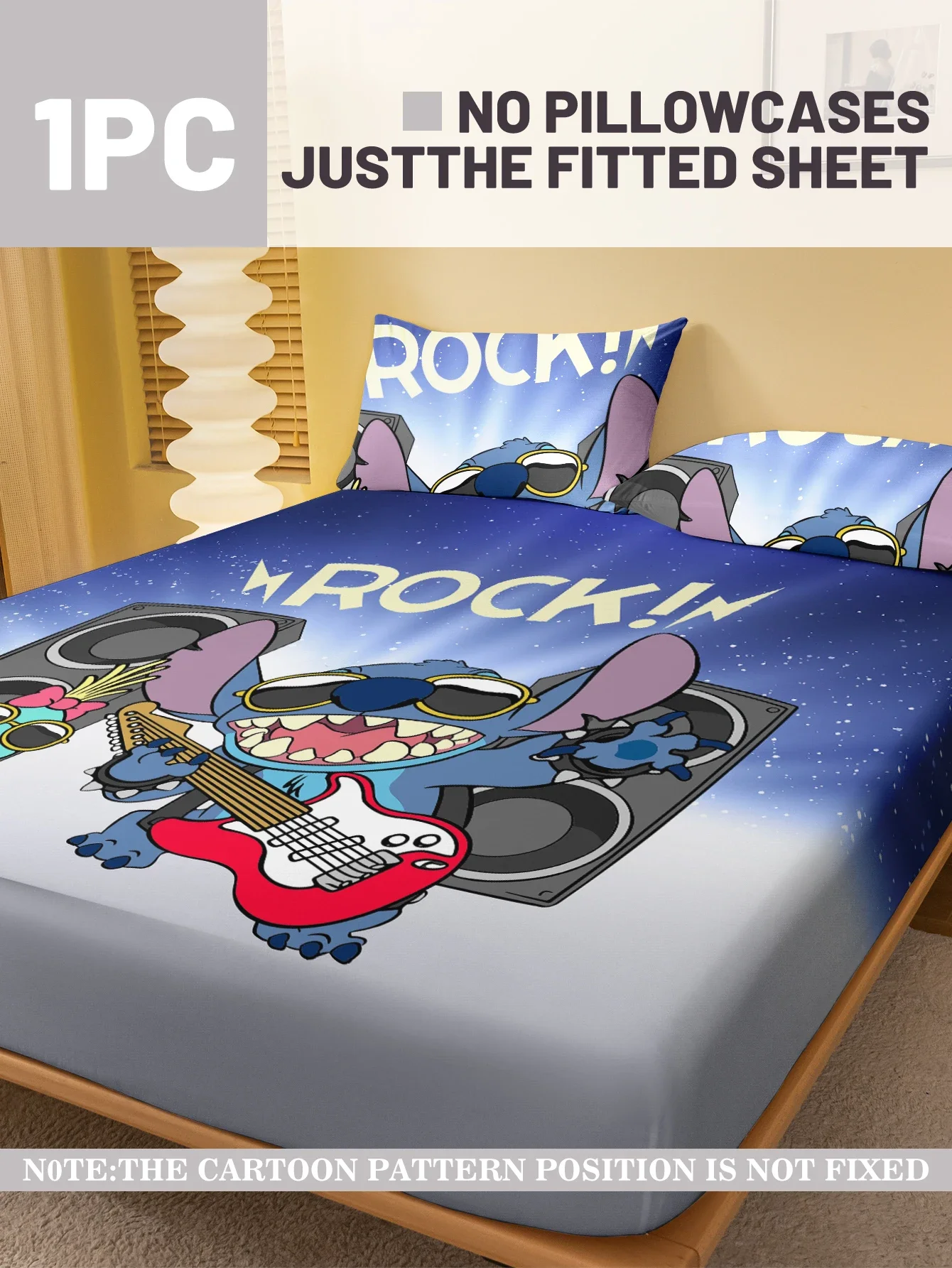 1 cartoon cute Stitch pattern digital printed frosted Fitted Sheet,bedroom printed bed cover,bedding(No pillowcase) 2