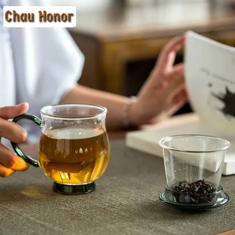 350ml Transparent Glass Teacup with Lid Creative Filter Mug Personalized Water Jug Three Piece Set Personal Office Mug Drinkware