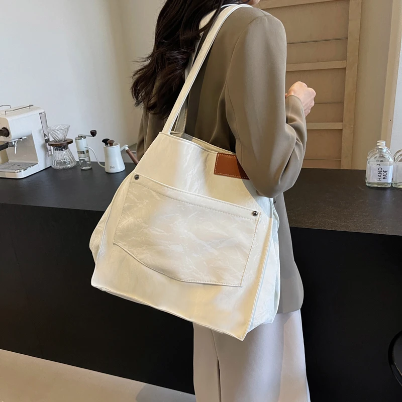 Übergroße Shopper-Umhängetaschen für Frauen, verformbar, große Kapazität, Einkaufstasche, 2025, Winter, Vintage, Pu-Leder, Handtaschen, einfach – Detail 5