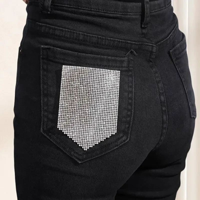 5PCS Pocket Rhinestone Patch Clothing Badge Epaulette Jeans Pocket Luxury Bling Crystal Hot Stamping Applique DIY Decoration