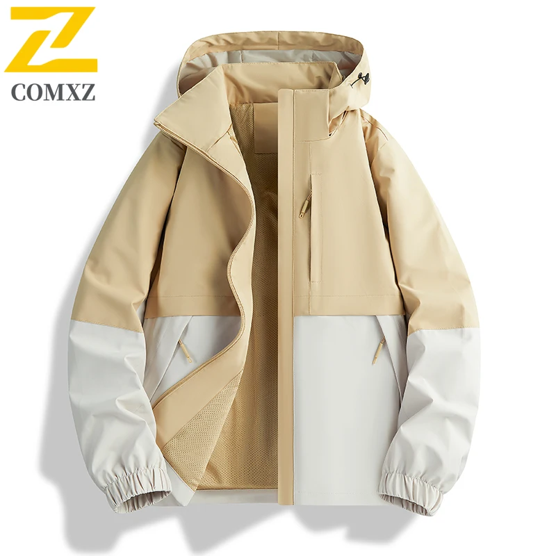 Spring Autumn Men's Jacket Outdoor Fashion Color Blocked Waterproof Windbreaker Camping Resistant Scratch Resistant Hooded Coat