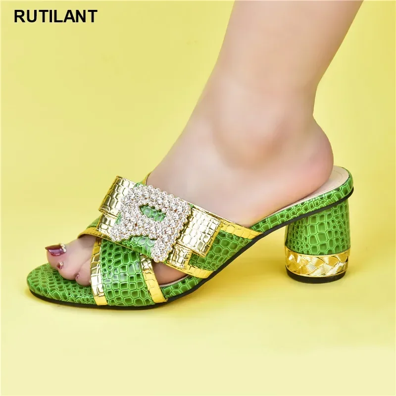 

Новейший дизайн, африканские женские туфли, украшенные искусственными свадебными туфлями для женщин, элегантные женские туфли-лодочки без застежек на высоком каблуке