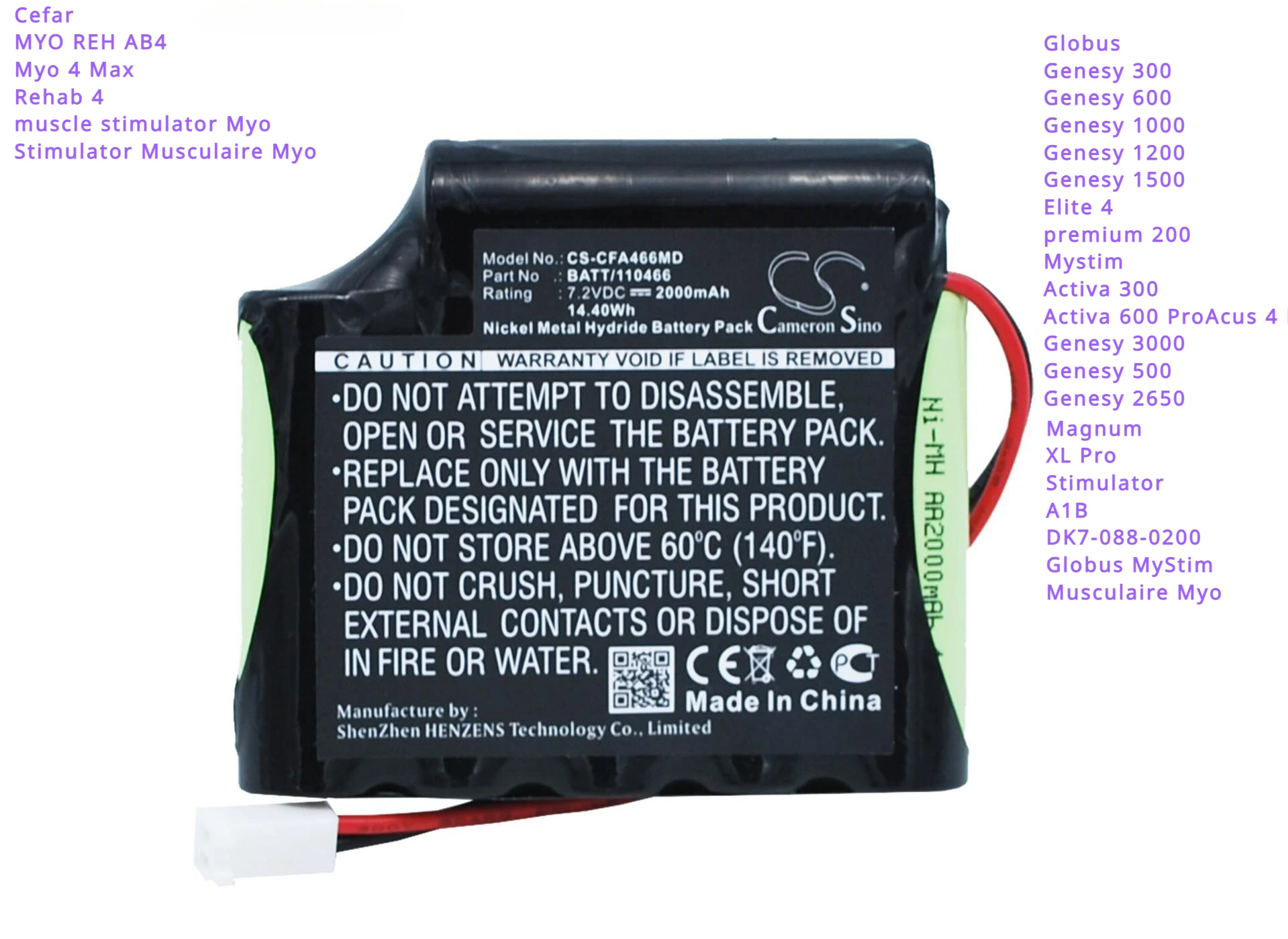 Batteria 2000Mah Per Cefar Rehab 4, Per Globus Elite 4, Premium 200, Activa 300,Genesy 3000,Genesy 500,Genesy 2650