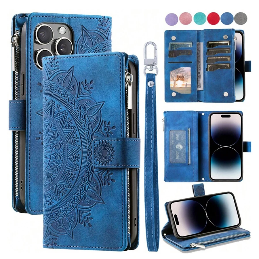 

Hand rope Multi Layer Zipper Wallet Case for Samsung S24 S23FE S23 Ultra S22 Ultra S21 S20 S10 S9 S8 Note 10 Plus Flip Cover