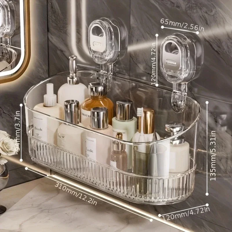 No Drill Bathroom Suction Storage Box Powerful Suction Cup Storage Rack Corrugated Cup Holder Shower Shelf