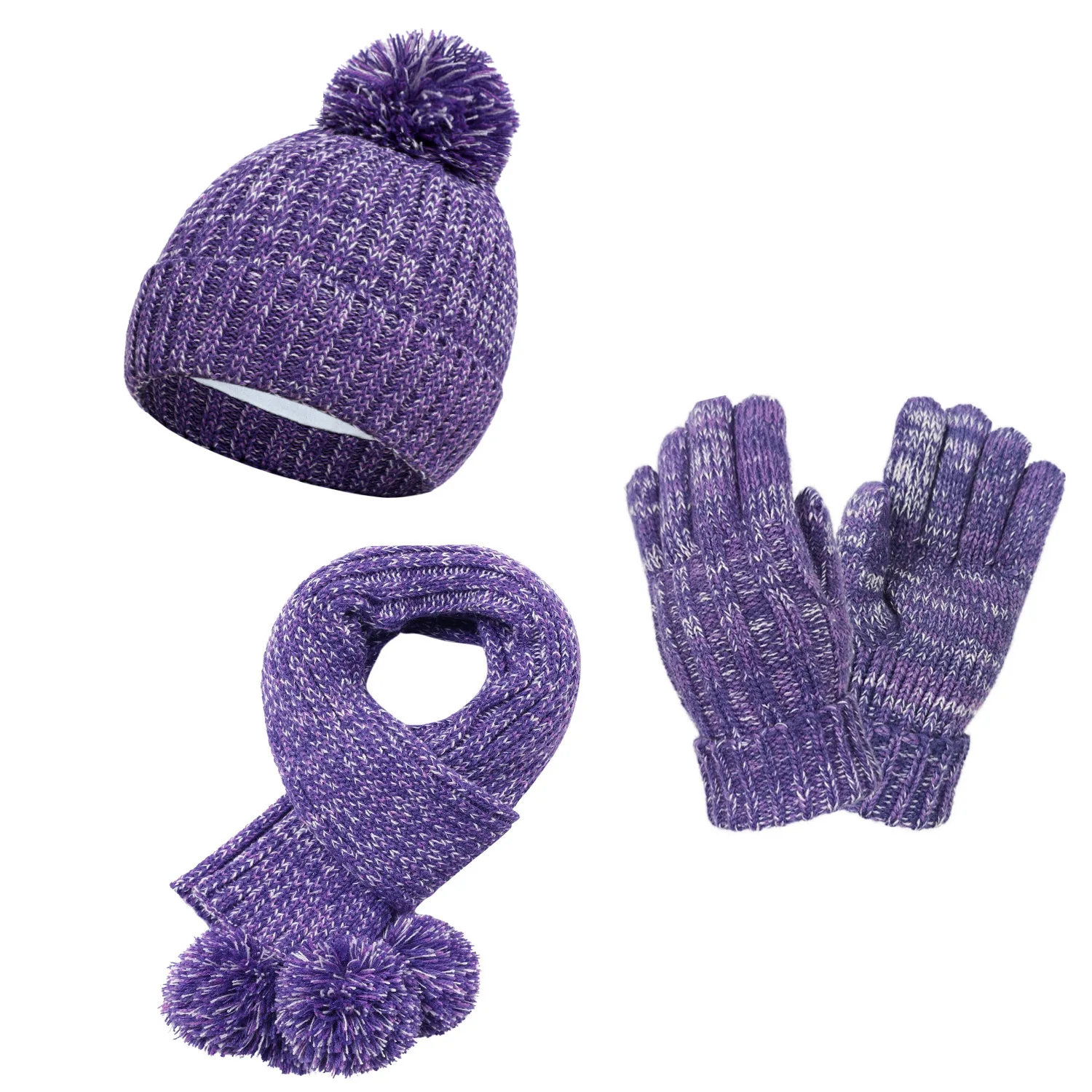 Girl Boy Hat Scarf Gloves Set Beanie Pompom Winter Acrylic Knit Cap Autumn Warm Soft Skiing Accessory For Outdoor Cold Weather