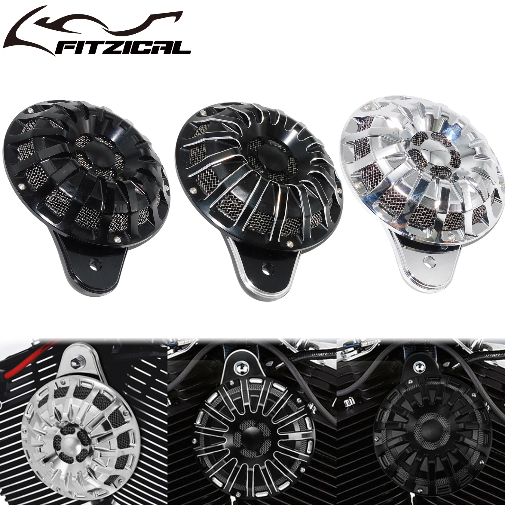 Motorcycle Horn Cover Black/Chrome Speaker Horns Assembly For Harley