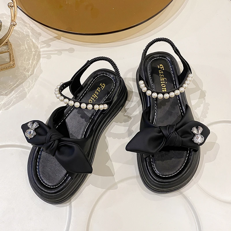 Hot Selling Sandals for Women in Summer Thick Soled Fairy Style Pearl Beach Shoessoft Soled Fashion Roman Shoes Platform Sandals