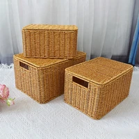 Baskets with Lid Storage Box Cover Closet Organizer Imitation Rattan Baskets  for Clothing Clothes Food  Kitchen  Organizer 1