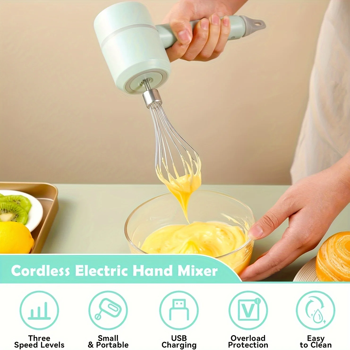 USB Recarregável Elétrico Hand Whisk, Misturador de