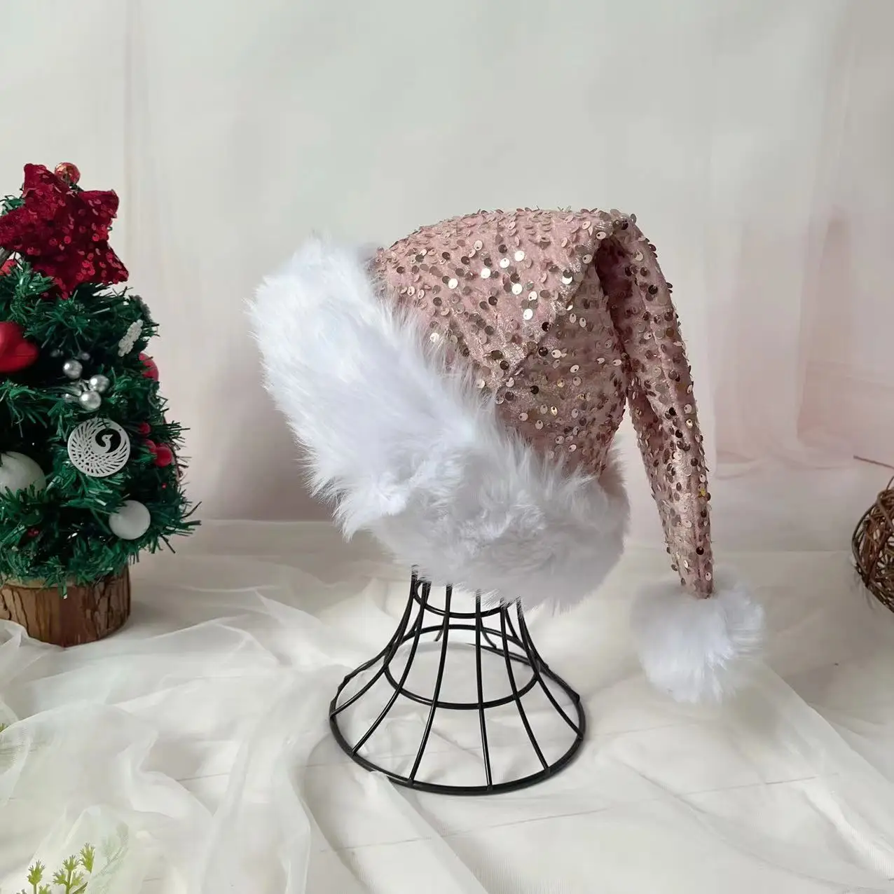 Gorro Navideño Con Lentejuelas Para Adultos, Monocromático, Gorro
