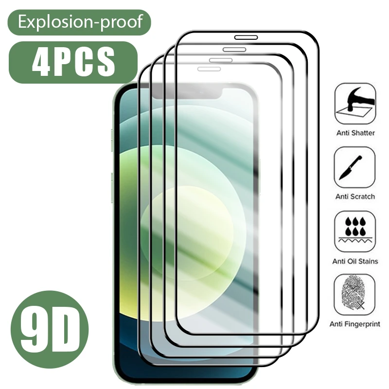4pcs Full Cover Tempered Glass For Iphone 13 11 Pro Max 12 13 Mini
