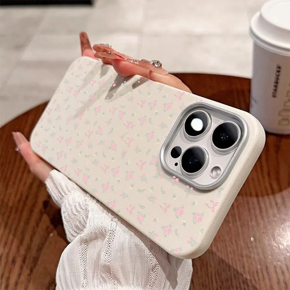 Chic Pink Bow Floral Pattern Shockproof Phone Case - Soft Cover