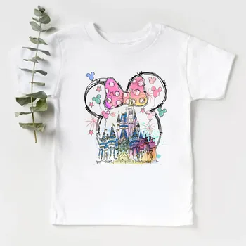 2024 Summer New Fashion Children's Clothing Girl Clothes 2 to 8 Years Disney Castle Print Cotton Short Sleeve Kids Tshirt 6