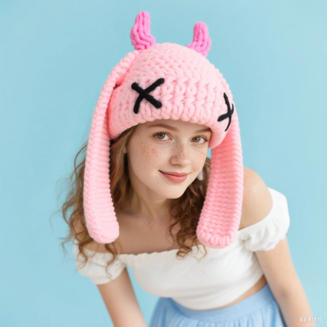 Handgehäkelte Teufelshorn-Strickmütze, Modische Herbst- und Winter-Wollmütze, Dick und Warm, Weich im Griff, Langohr-Kaninchen-Design, Trendige und Einzigartige Beanie, eine Wahl für kaltes Wetter, Geeignet für Alltags-Outfits im Casual-Stil. – Detail 6