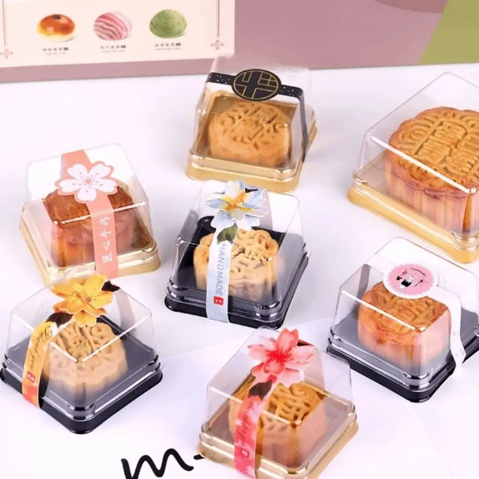 Hammont Lot De 6 Boîtes à Cupcakes Individuelles – Boîtes Cadeaux En Plastique Transparent Avec Fenêtre Transparente Et Couvercle – Petite Boîte à Biscuits Avec Ruban Et Nœud – Boîte à Cadeaux