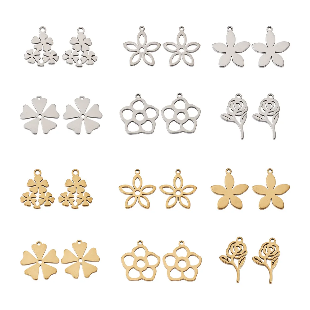 

48Pcs 304 Stainless Steel Flower Pendants Laser Cut Mixed Metal Color Jewelry Charms for DIY Necklace Earrings Bracelet Bangle