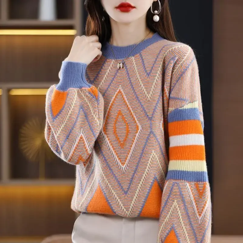 thumbnail image 1 of Suéter grueso de otoño e invierno para mujer, jersey de cuello redondo de estilo informal, holgado y a la moda, 1 of 5