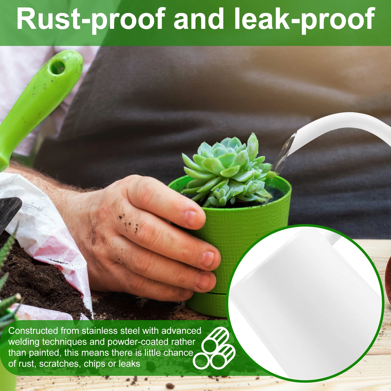 1L Watering Can with Wooden Handle Stainless Steel Watering Pot with Long Spout Watering Jug for Garden Houseplant Potted Plants - 5