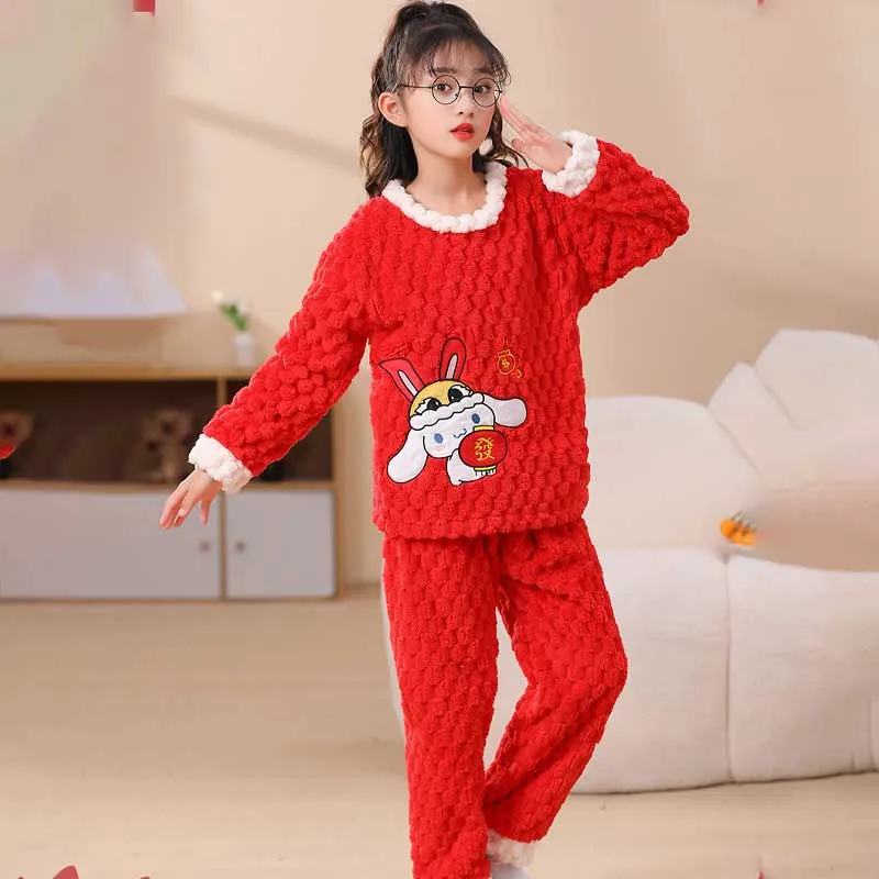 

Sanrio Hello Kittys Melody Cinnamoroll Kuromi осень и зима теплая Пижама детская фланелевая домашняя одежда для мальчиков и девочек