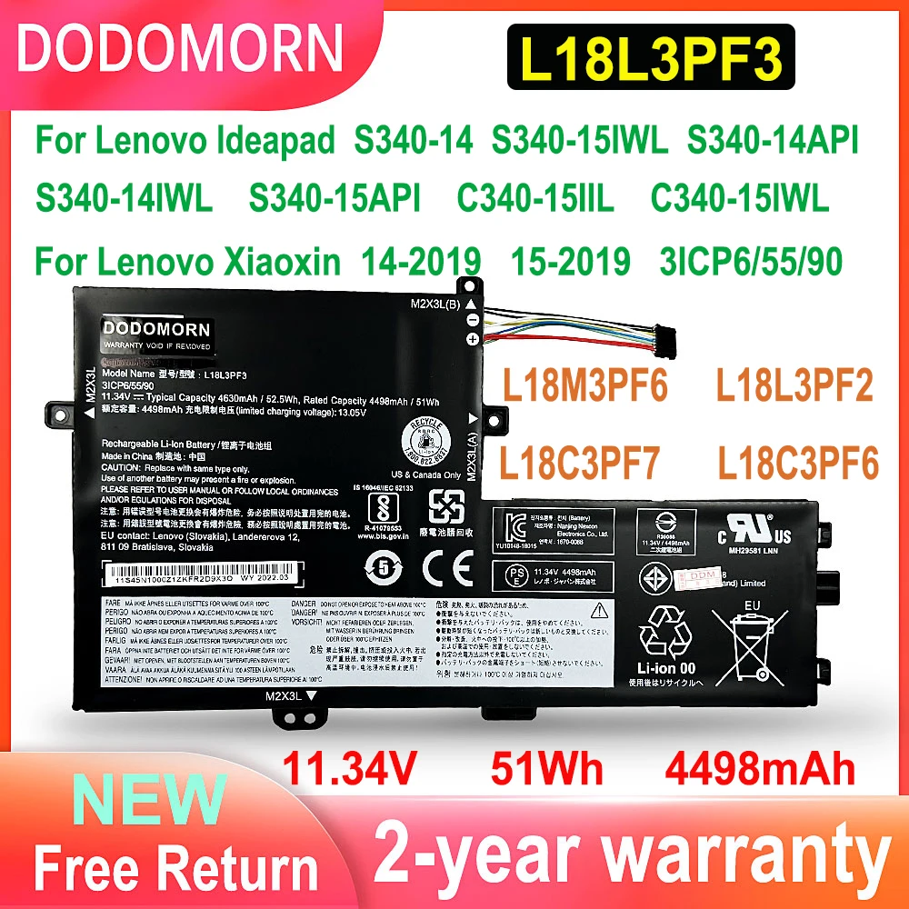 Bateria do Portátil para Lenovo Ideapad Lenovo Ideapad S34014 S340-15iwl 14api 14iwl 15api C340-15iil C340-15iwl Xiao Xin 14 152023 L18l3pf3 Novo