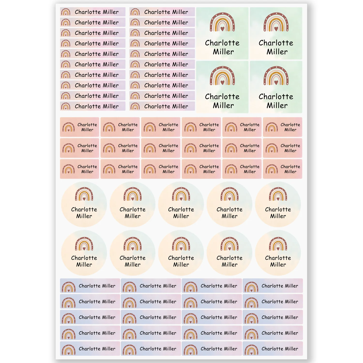 72 יחידות מדבקות שמות אישיות עמידות במים לילדים בוהו קשת קילוף מדבקות מותאמות אישית לבית הספר יום טיפוח מחנה תינוקות חבילת תוויות