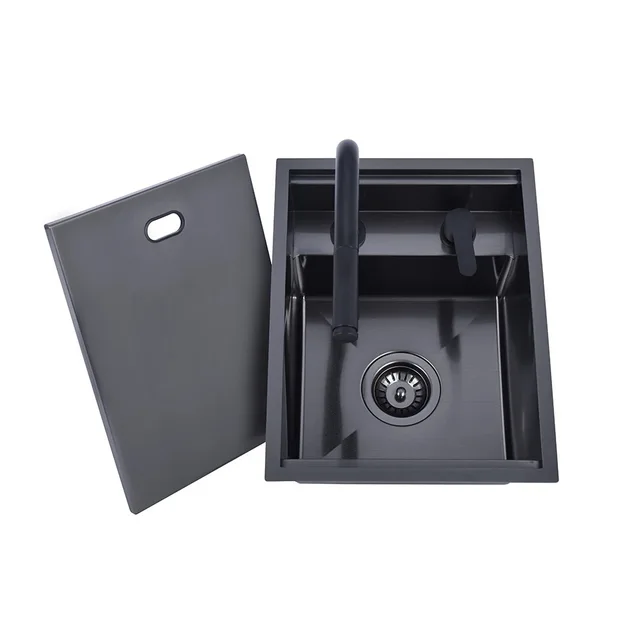 Hidden Bar Island อ่างล้างจานนาโนเมตร SUS 304 ฝาครอบซ่อน Handmade ขนาดเล็กอ่างล้างจานพร้อมถ้วย Rinser 2